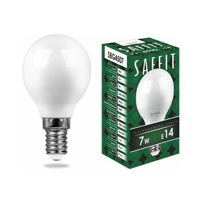 Лампа светодиодная Saffit SBG4507 7W 230V E14 G45 Дневной матовый шар