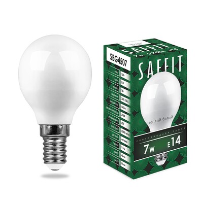 Лампа светодиодная Saffit SBG4507 7W 230V E14 G45 Теплый матовый шар