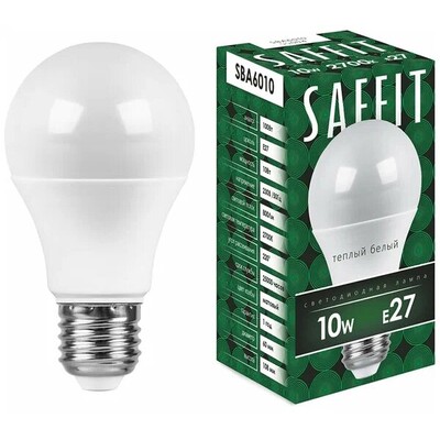 Лампа светодиодная Saffit SBA6010 10W 800Lm 230V E27 A60 Белый