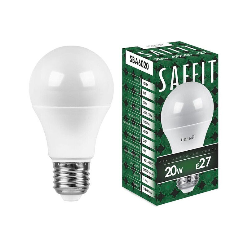 Лампа светодиодная Saffit SBA6020 20W 1900Lm 230V E27 A60 Тёплый