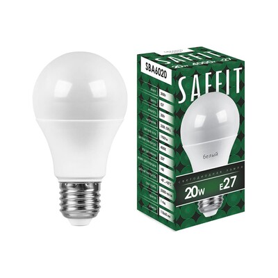Лампа светодиодная Saffit SBA6020 20W 1900Lm 230V E27 A60 белый
